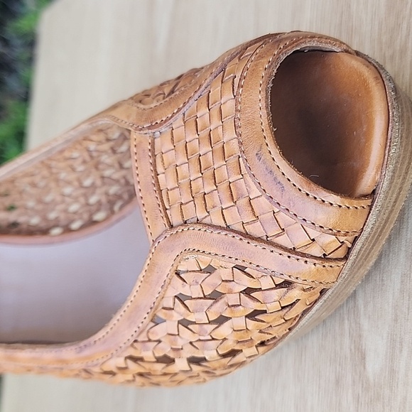 FRATELLI ROSSETTI Woven Platform Heels Peep Toe Tan Leather EU 39 Made in Italy - Picture 6 of 10